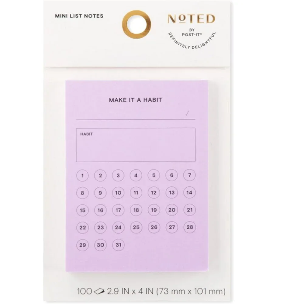 Post-it Noted Habit Tracker Sticky Notes Lilac 2.9 x 4 Inch 100 Sheets 1 Pack